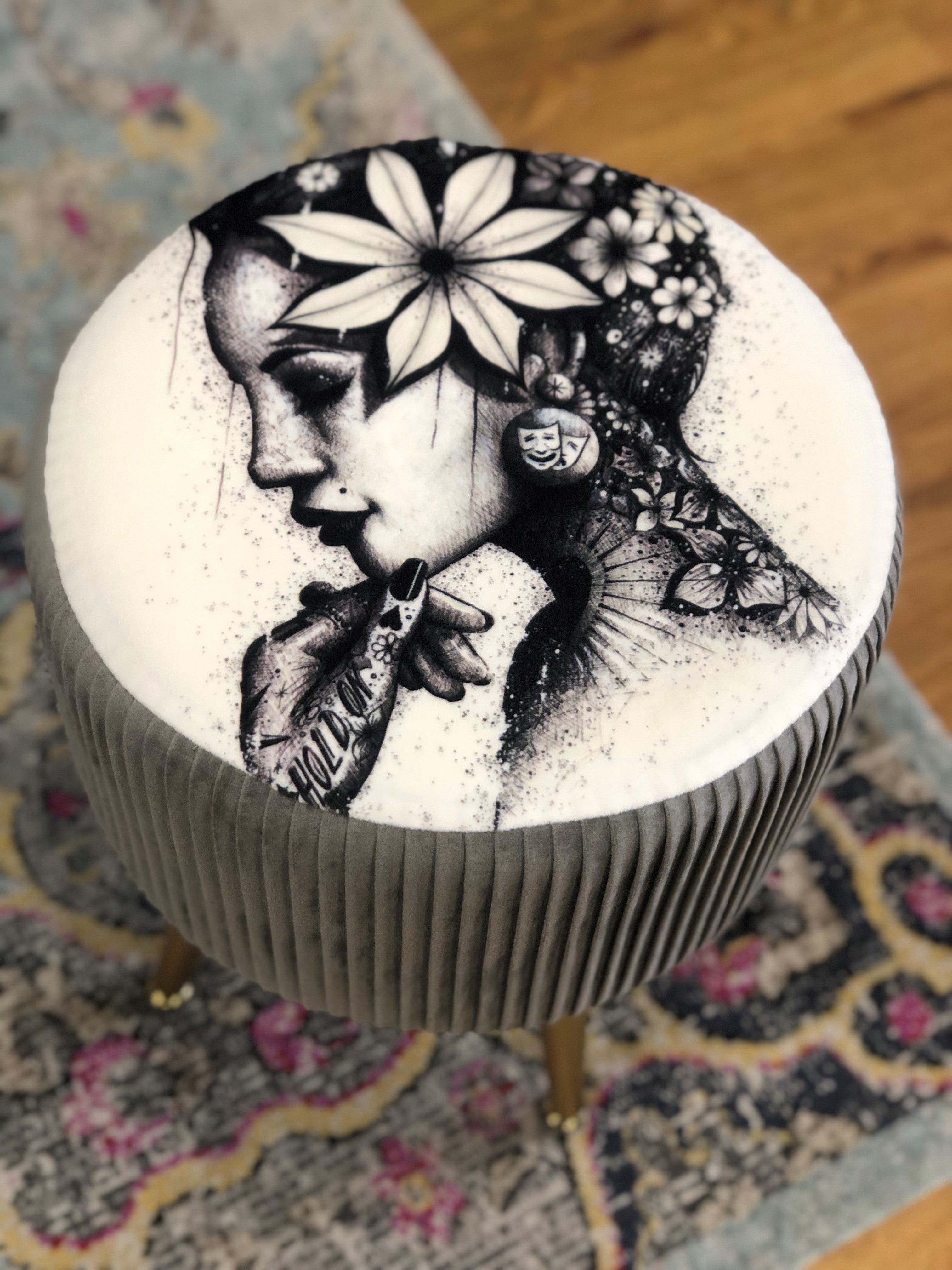 "Hold On" Grey Footstool
